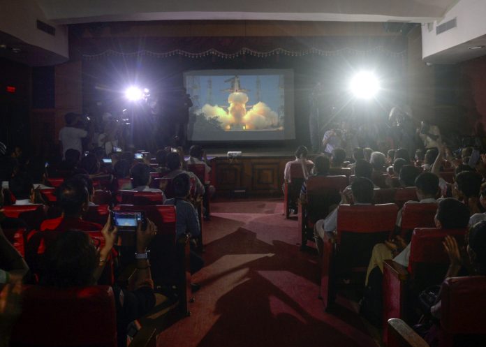 School students watch the launch of ISRO's Aditya L-1 Mission, the first space-based Indian observatory to study the Sun at the Birla Industrial & Technological Museum, in Kolkata on Saturday. (ANI Photo)