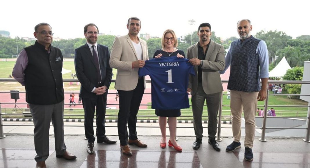 Premier Jacinta Allan at announcement about the Pro Kabaddi League (PKL): Image Source; Supplied