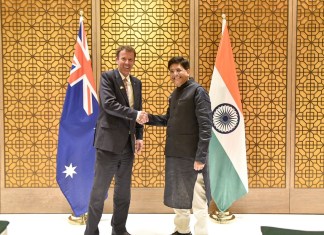 Australia's Trade Minister Dan Tehan and his Indian counterpart Union Commerce and Industry Minister Piyush Goyal; Picture Source @PIB