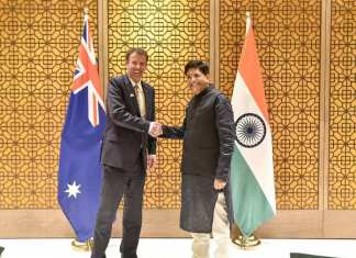 Trade Minister Dan Tehan and Indian Minister Piyush Goyal; Image Source; @MEA