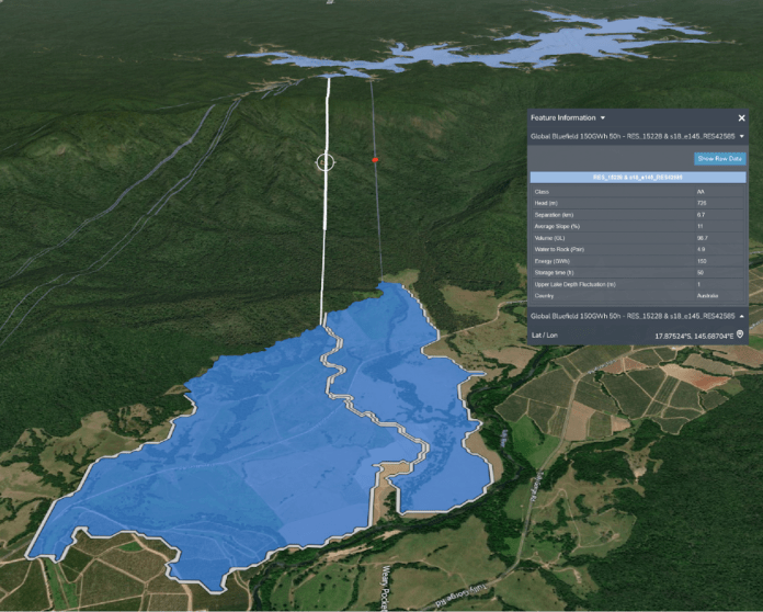 A view of two potential 150GWh pumped hydro sites near Tully